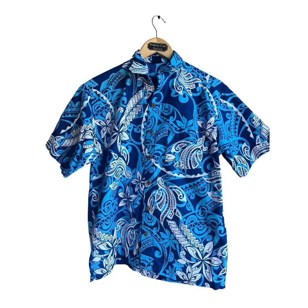 Montana Men's Aloha Hawaiian Shirt Blue Floral Tropical Resort Size Medium